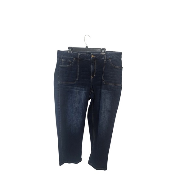 Lane Bryant Dark Wash Denim Crop Pants, Relaxed Fit, Casual Comfortable - Picture 1 of 5